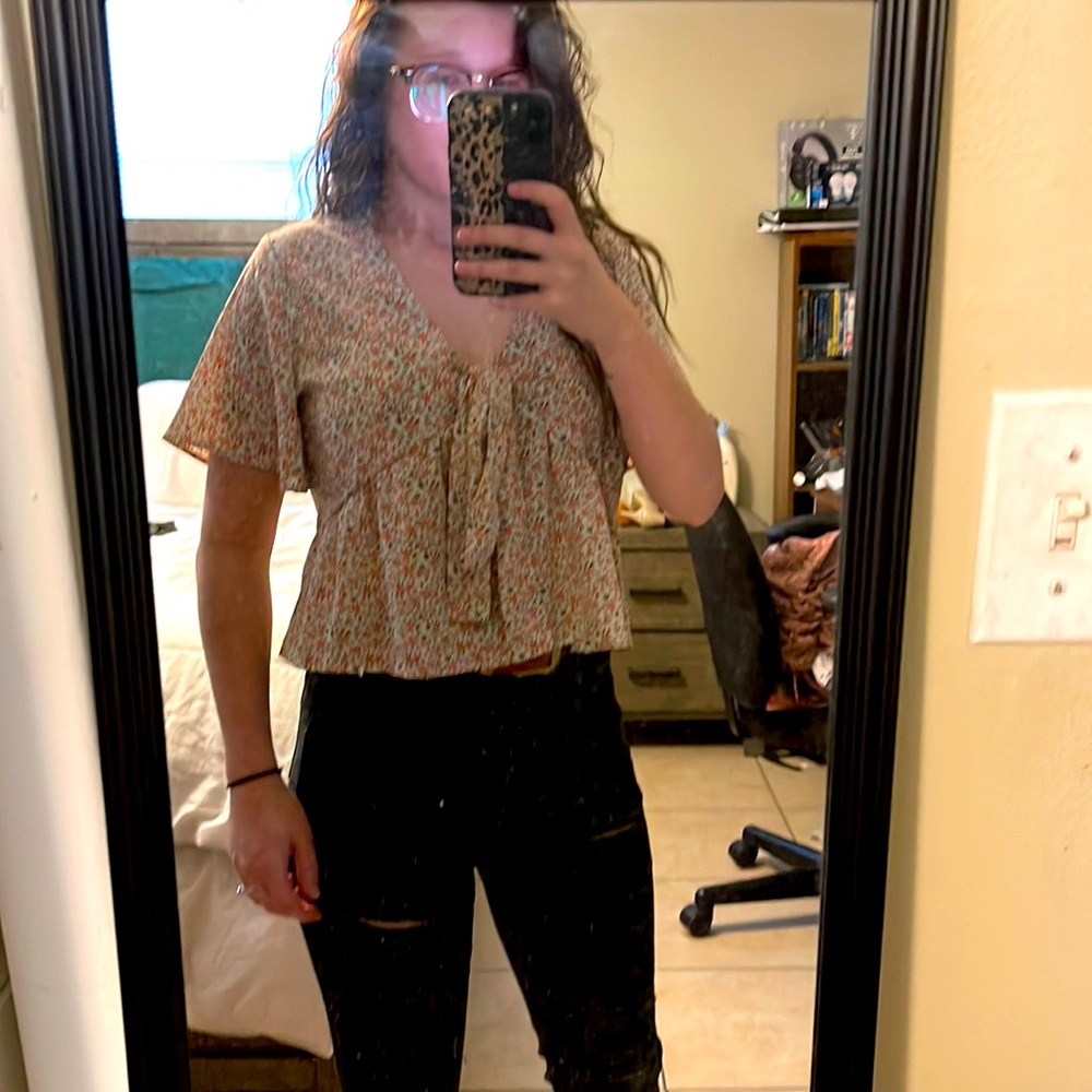 Shein Ditzy Print Peplum Crop Top